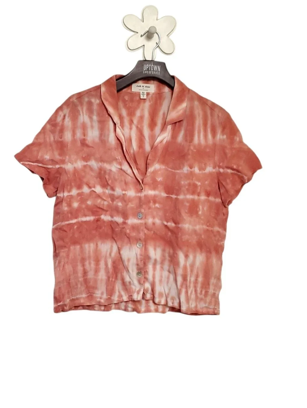 Anthropologie Cloth & Stone Tie Dye Crop Button Top Tencel Boho Resort Blouse
